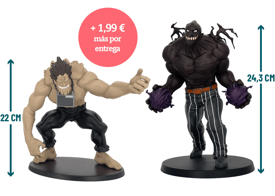 Imagen de dos figuras de la colección tamaño XXL. Un icono en la imagen indica: «+1,99€ por entrega».