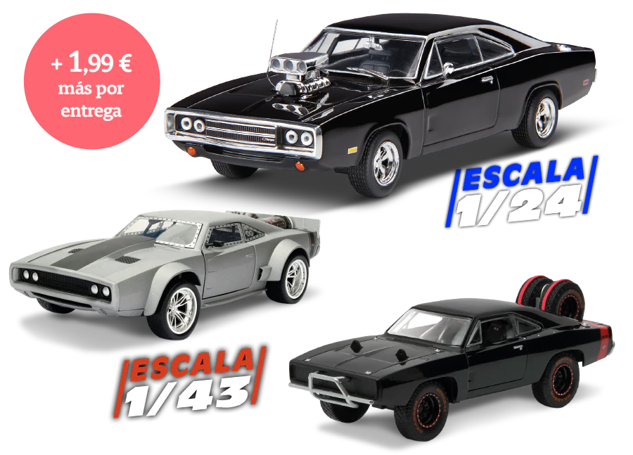 Imagen de un diorama de la saga Fast & Furious. Un icono en la imagen indica: «+1,40€ más por entrega».