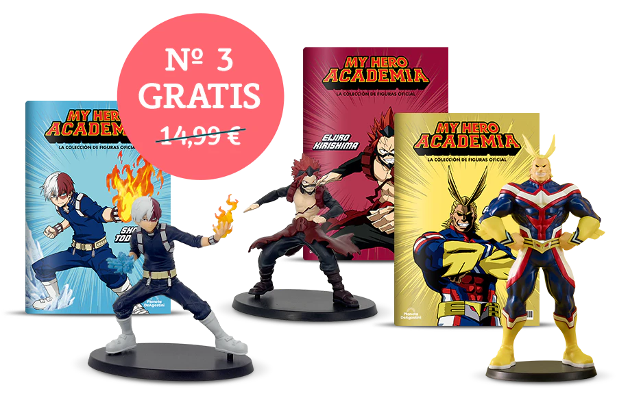 Imagen que muestra dos portadas de revista con el producto y dos figuras. Un banner en la imagen dice «Nº3 gratis» en un sello circular y el precio 14,99€ tachado.