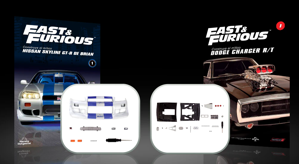 piezas del Dodge Charger + piezas del Nissan Skyline GT-R (R34) + fascículos digitales