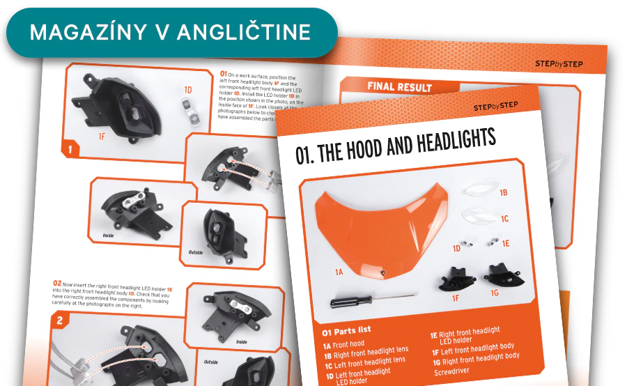 Obrázok otvoreného časopisu zobrazeného z diaľky. Banner na obrázku obsahuje text: „Časopisy v angličtine“.