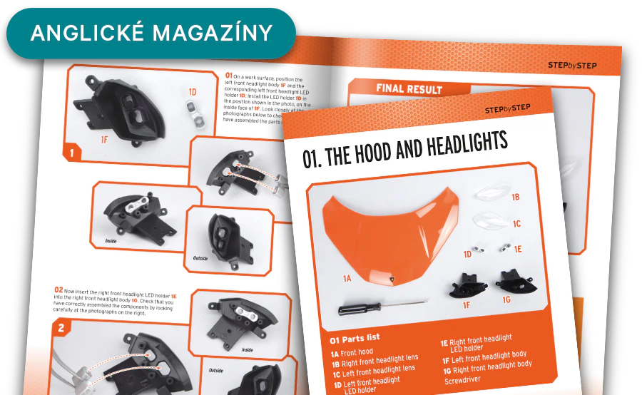 Obrázek otevřeného časopisu z dálky. Banner na obrázku obsahuje nápis „Časopisy v angličtině”.