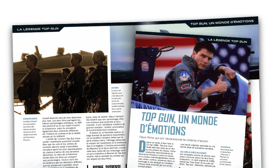 Image d’un magazine ouvert vue de loin.